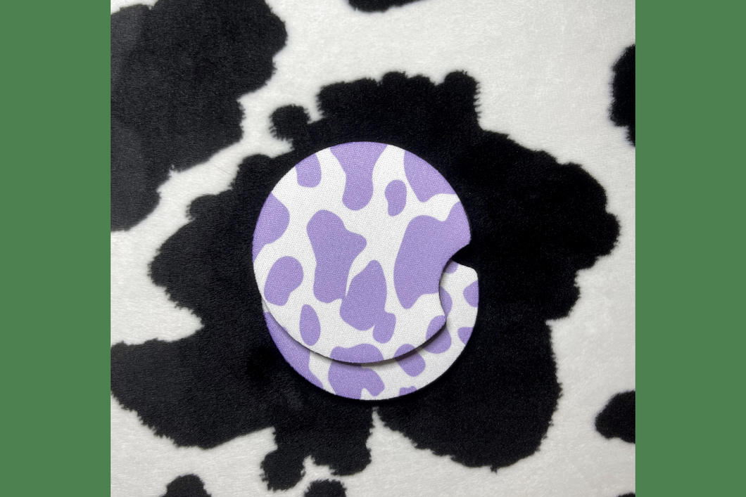 Purple Cow Print Car Coasters
